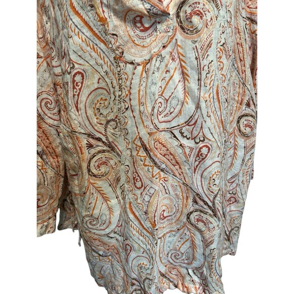 Rachele Zoe 100% LINEN 3/4 SLEEVE PULLOVER PAISLEY TUNIC TOP V-NECK 2X Tunic - Picture 2 of 10